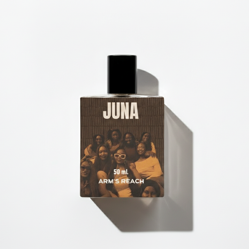 Juna perfume bottle by Arm's Reach, a Black-owned luxury perfume brand, tropical heady animalic fragrance